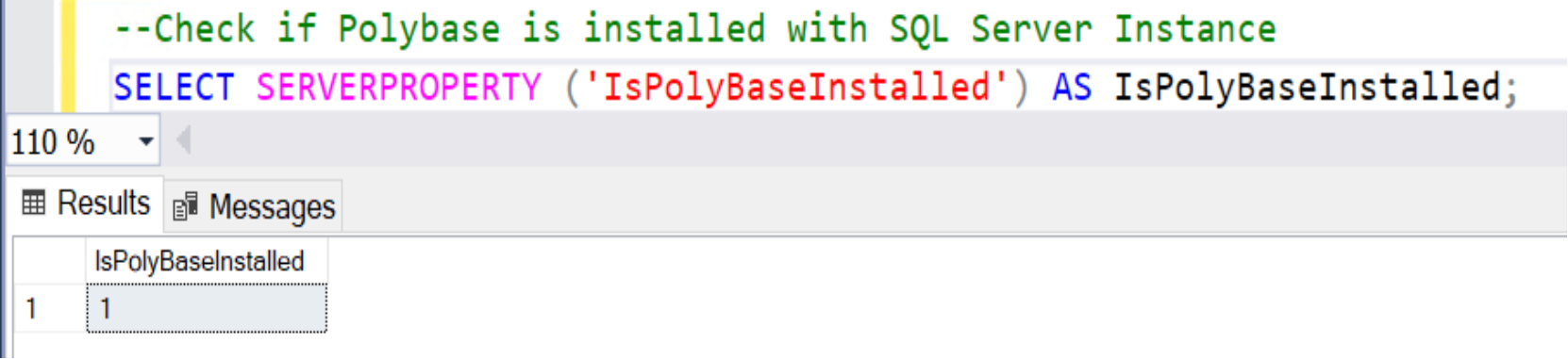 This shows an example of how to check the polybase installation status. 