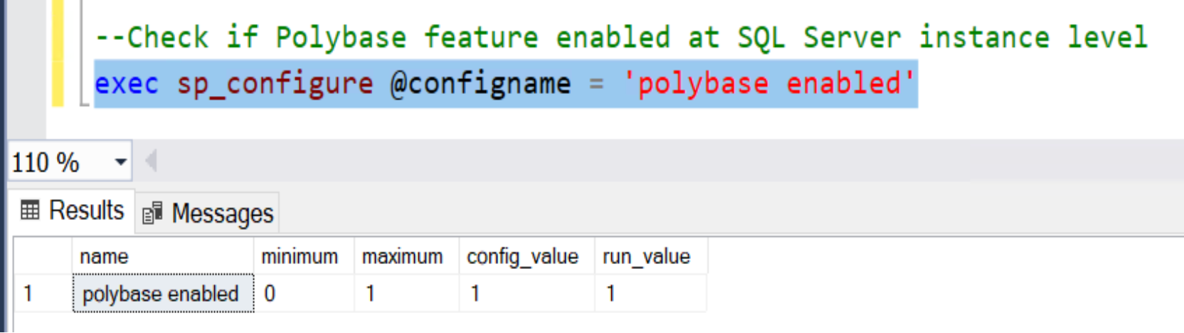This shows an example to determine whether polybase is enabled.