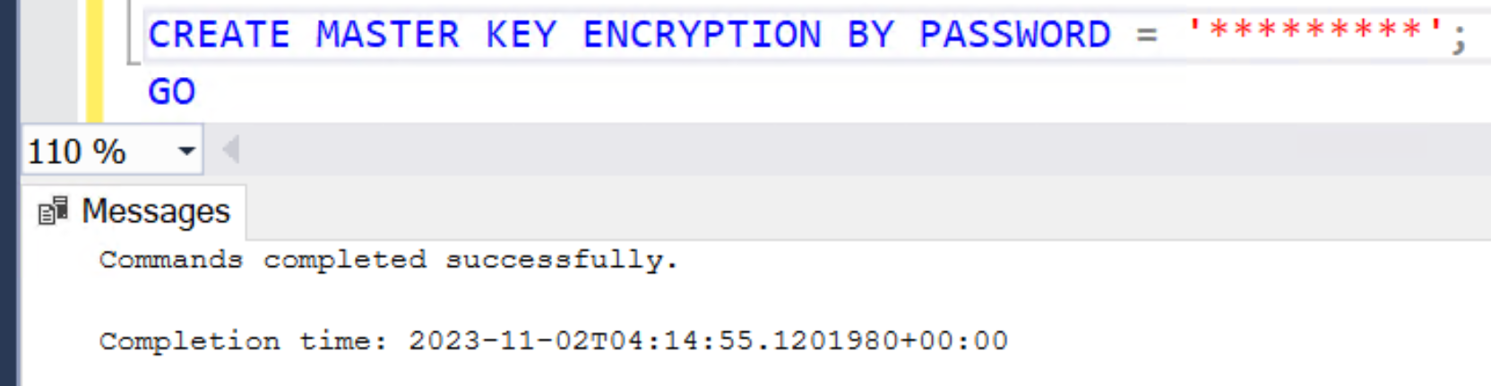 This is an example script and prompt for creating a master key encryption.