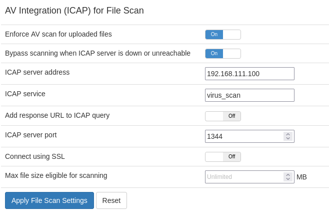 SRA ICAP integration settings