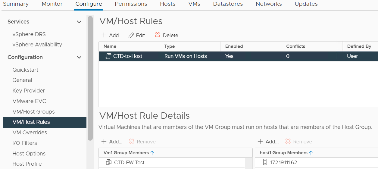 Example of VM/Host rule mappings