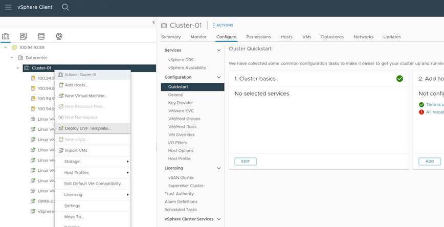 vCenter Client UI Deploy OVF Template page