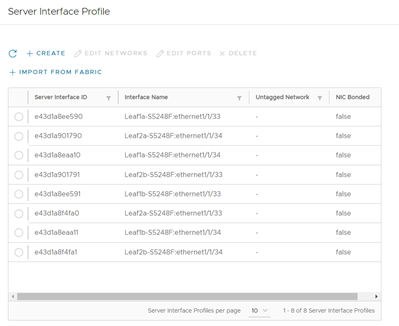 SFS UI server interface profiles for all NIC interfaces