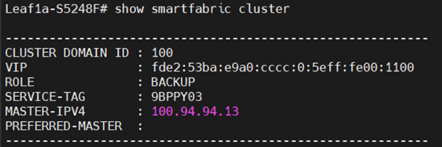 Show SmartFabric cluster CLI output from Leaf switch