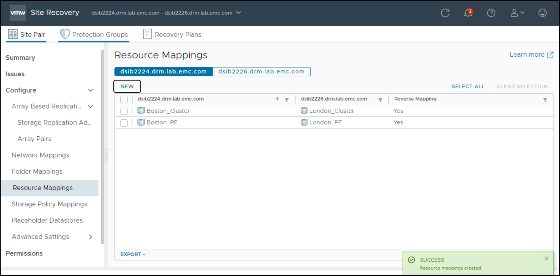 Configure mappings | Implementing Dell PowerFlex SRA with VMware Site ...