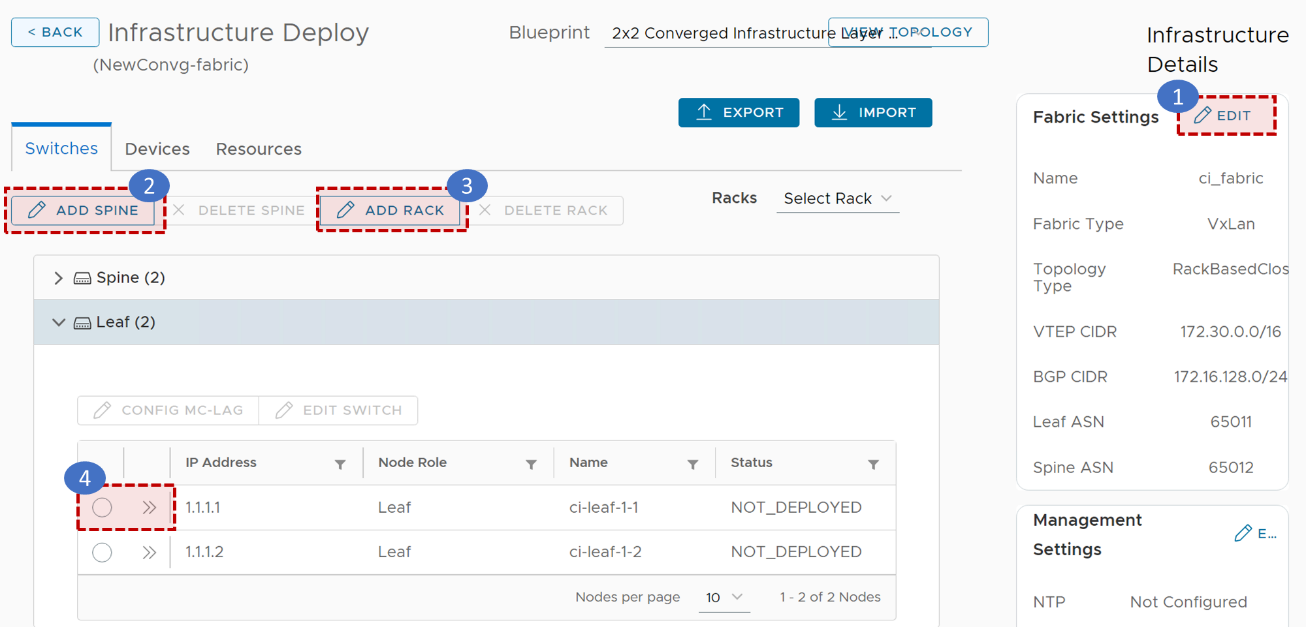 This image shows the different frontend blueprint parameters that can be edited as a new infrastructure