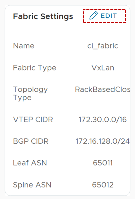 This image shows the different fabric/infrastructure settings that can be edited