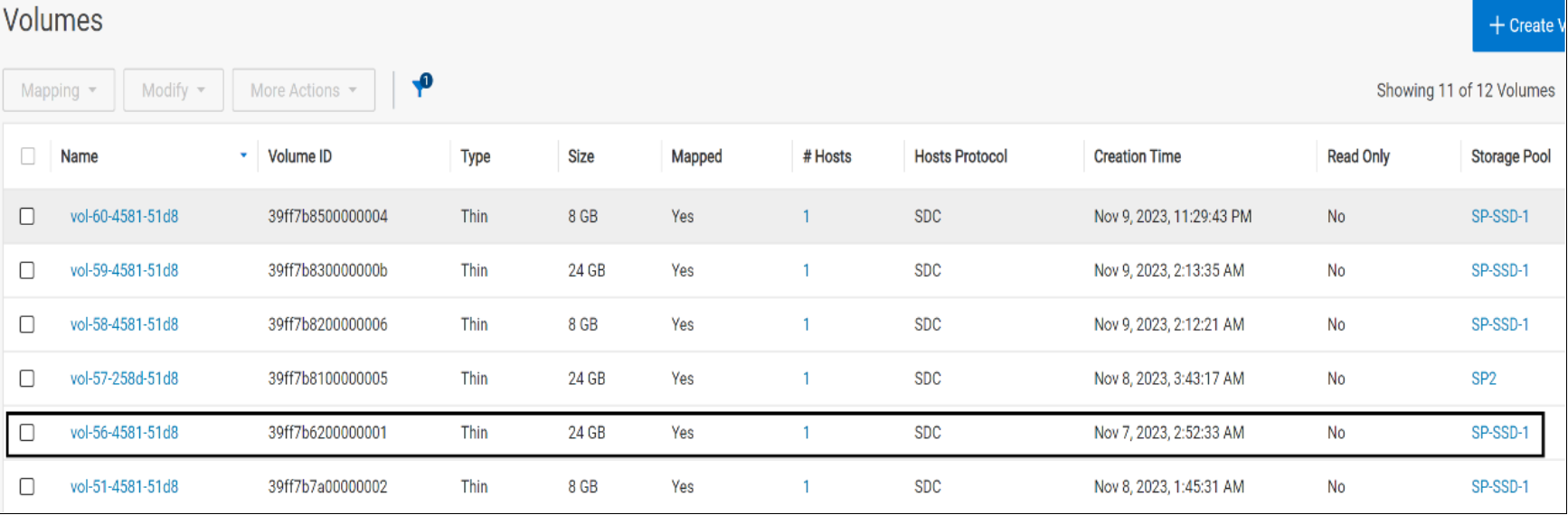 This figure shows the identified volume in the PowerFlex Manager UI.