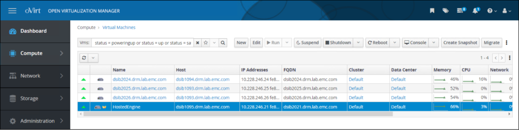 Figure 8. Self-hosted oVirt Engine VM