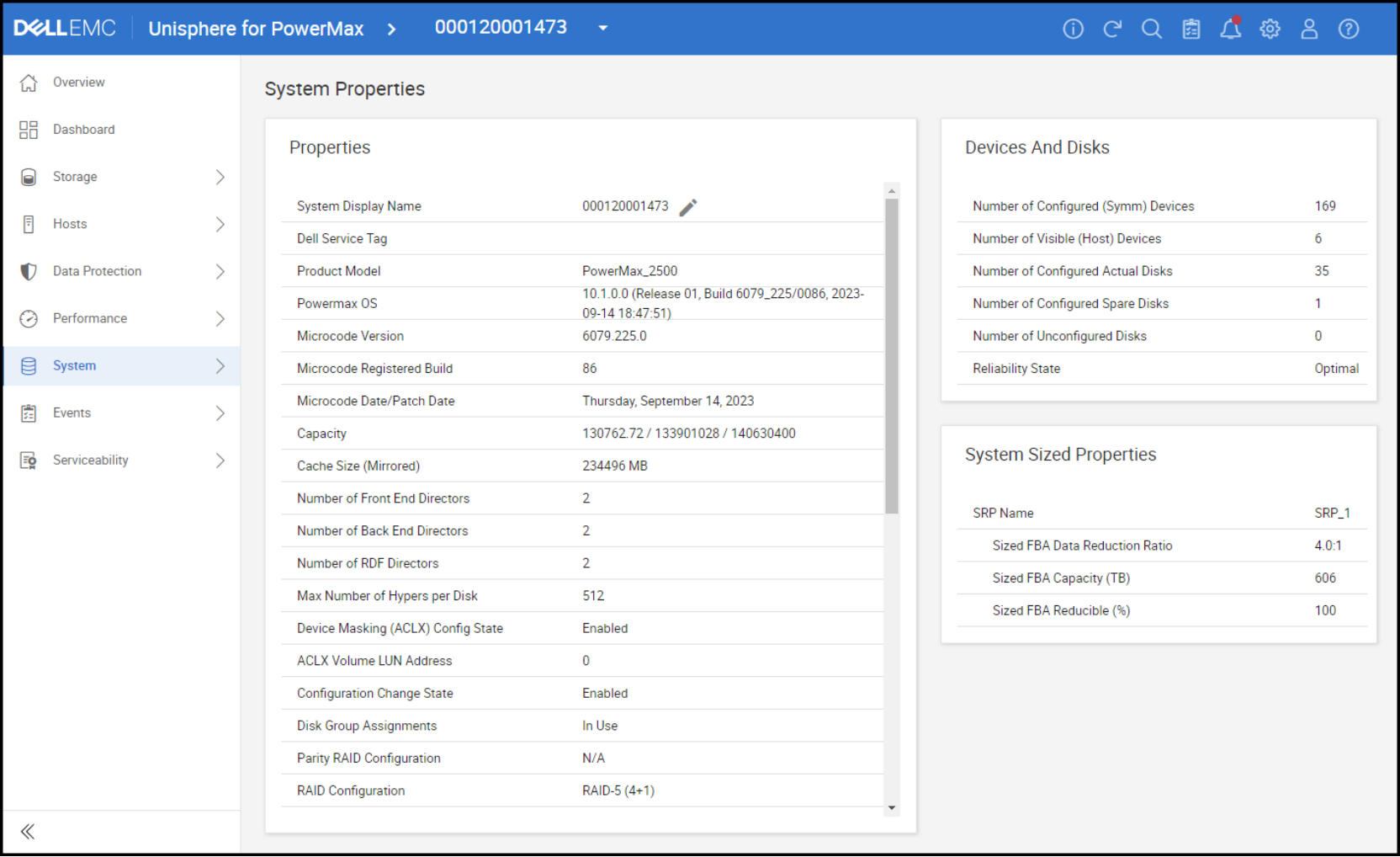 A screen capture of the PowerMax 2500 properties