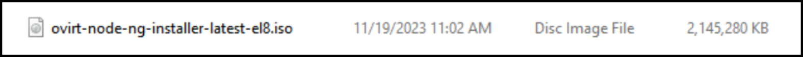 A screenshot showing oVirt Node iso file details.