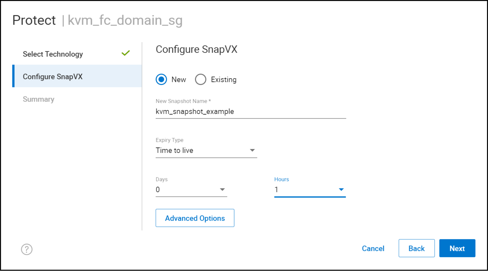 Create snapshot – configure SnapVX