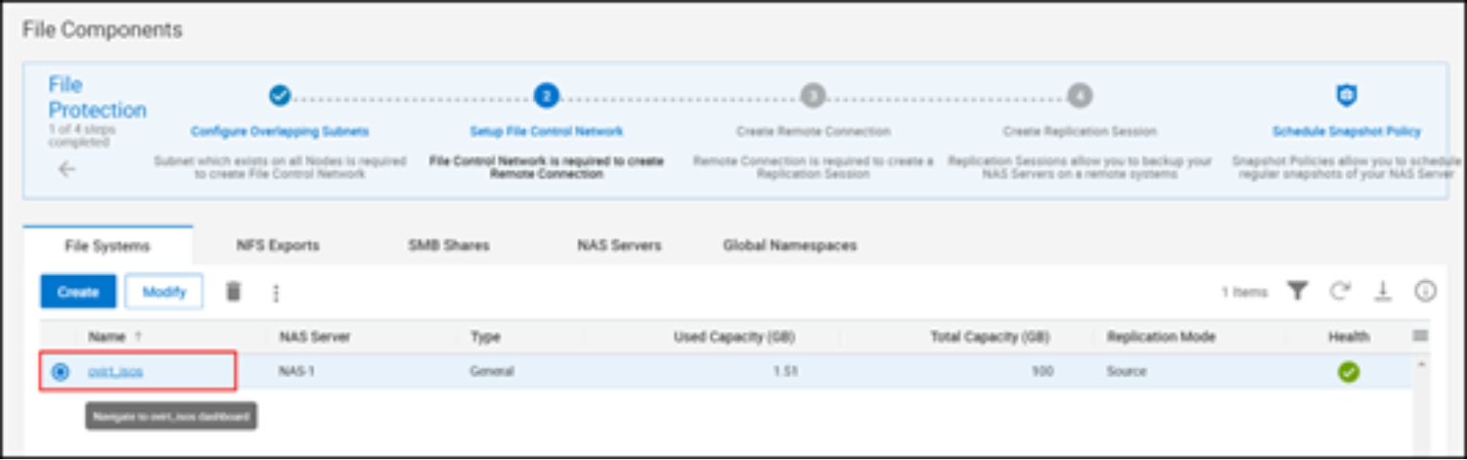 A screenshot File system snapshot – choose the file system