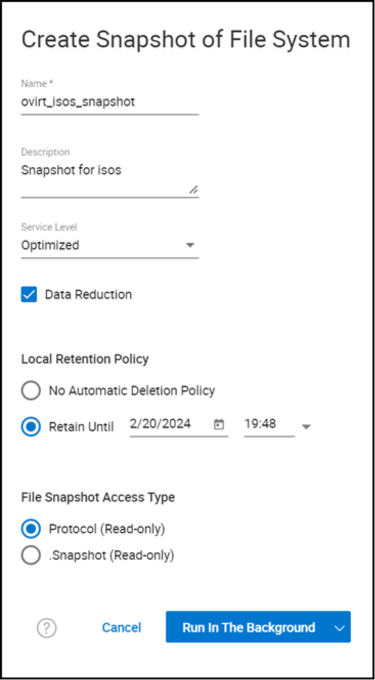 File system snapshot – define the snapshot