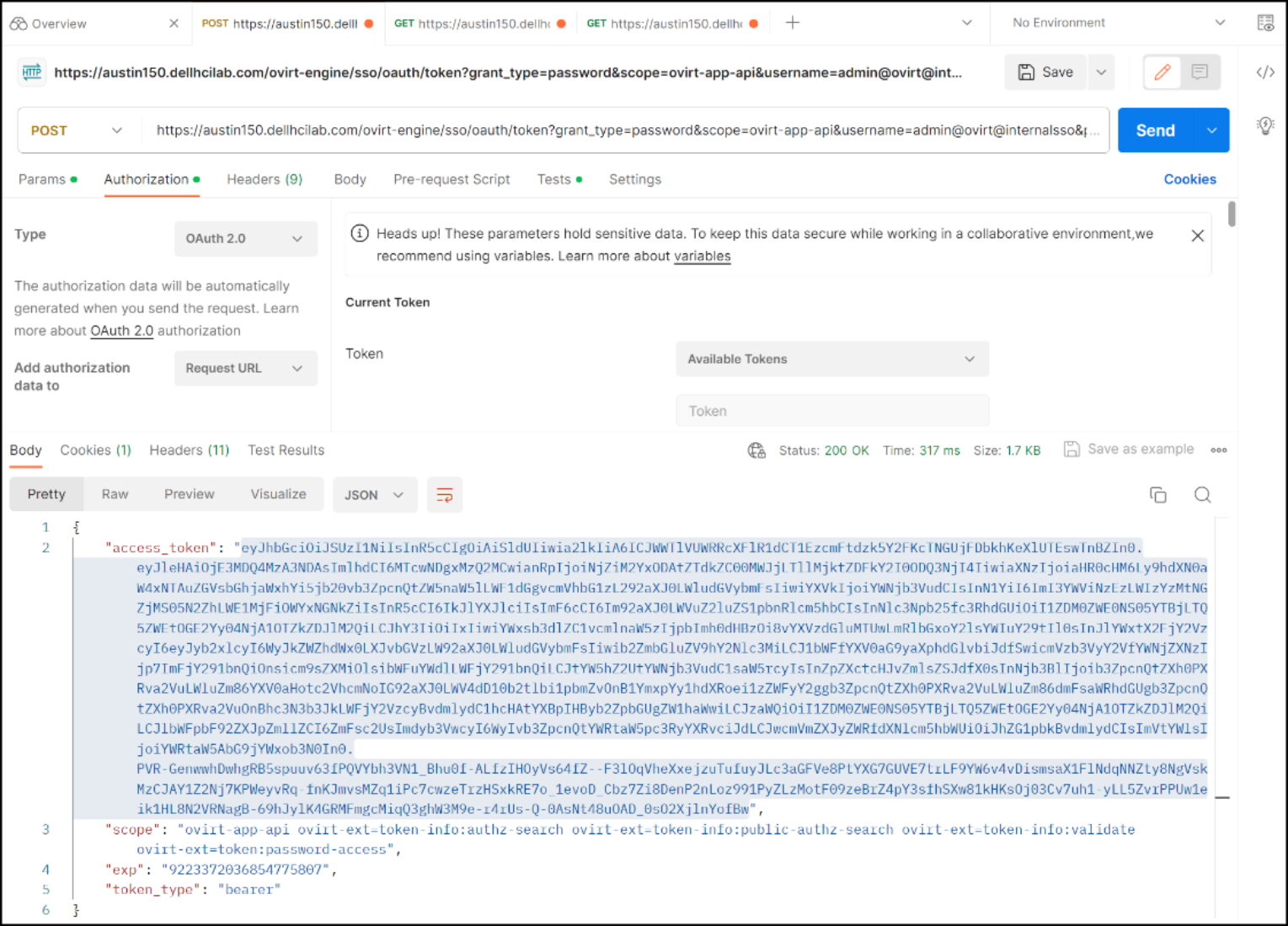 Figure 109. Obtain bearer token for REST API calls