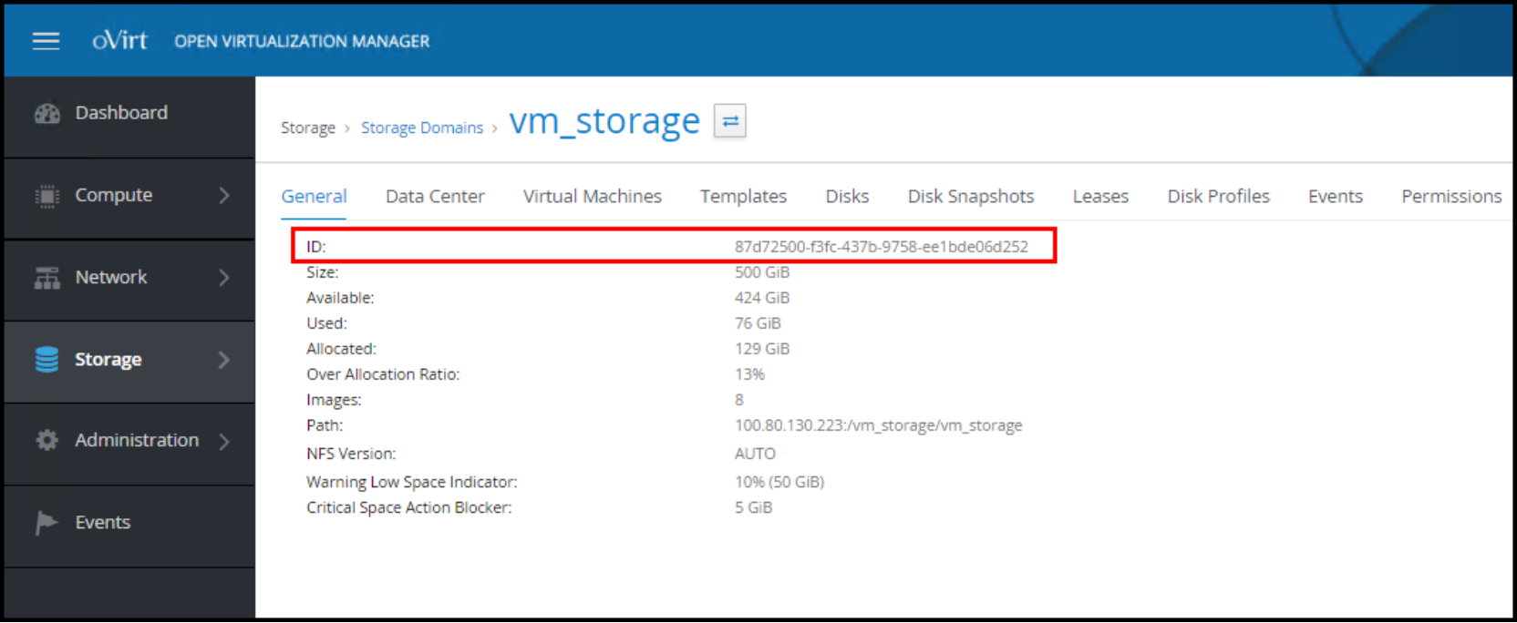 Figure 111. Storage domain ID 