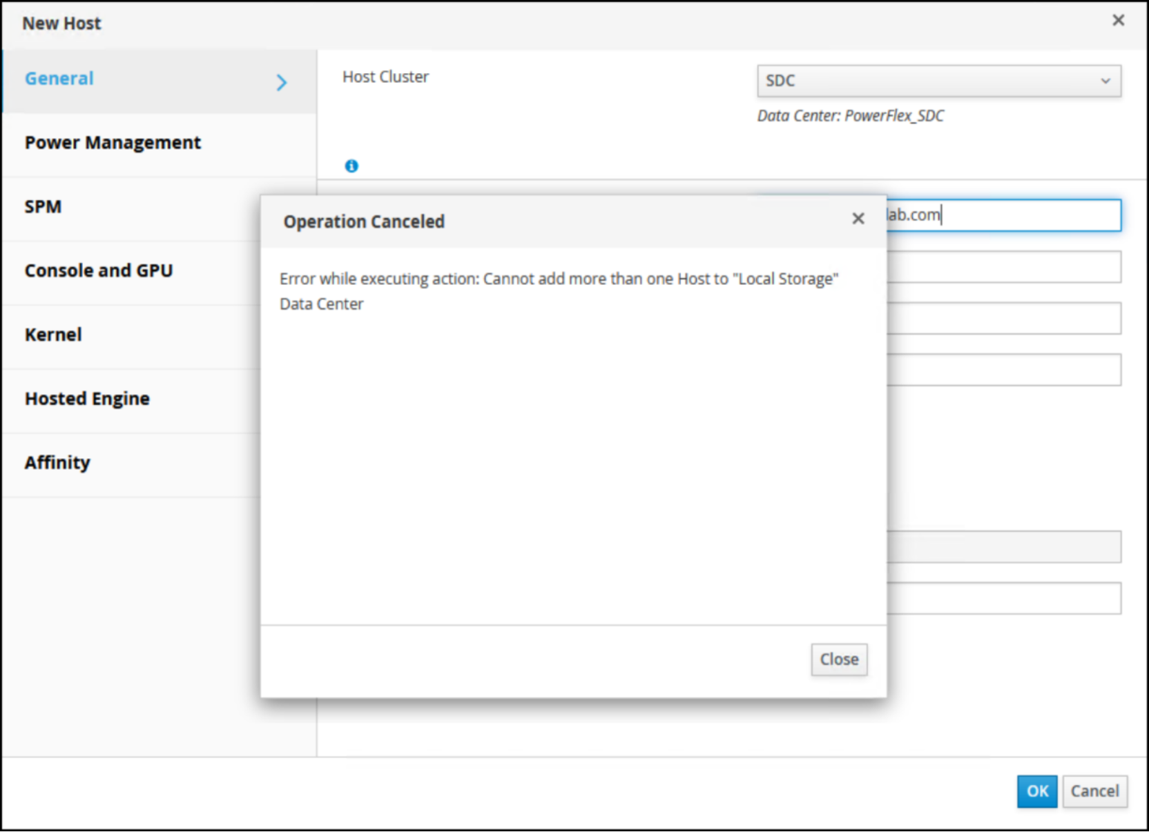 Figure 114. Adding a second host to a local storage cluster