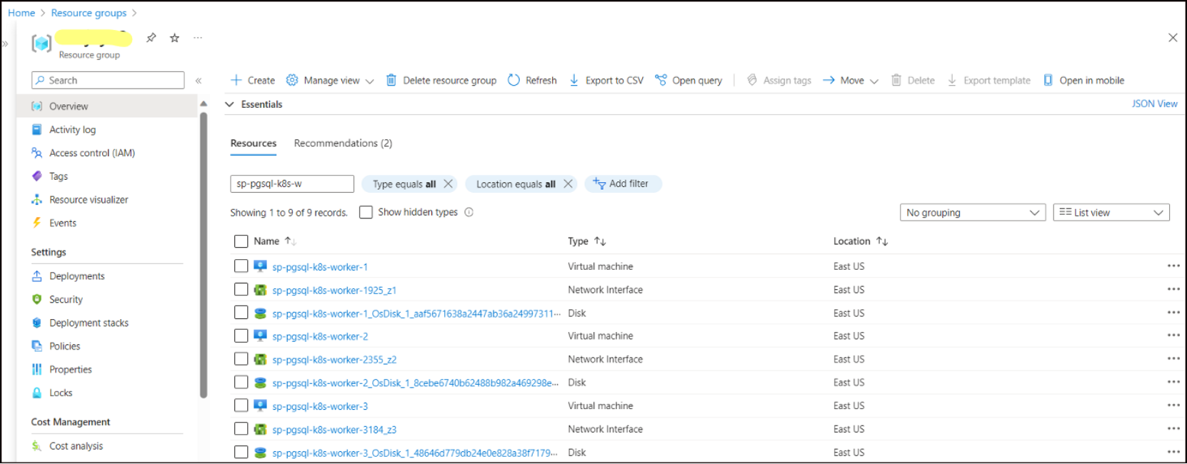 This figure shows the Azure portal with the Azure VM SDC instances.