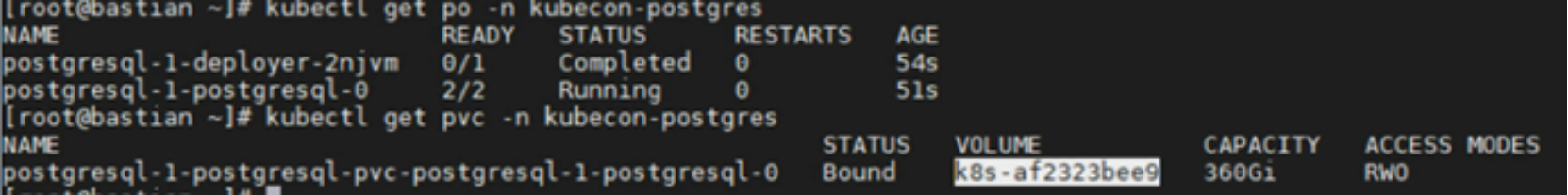 This figure shows the name of the Persistent Volume used by Postgres.