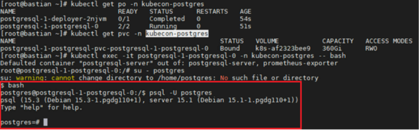 This figure shows the verification of Postgres database in the cluster.