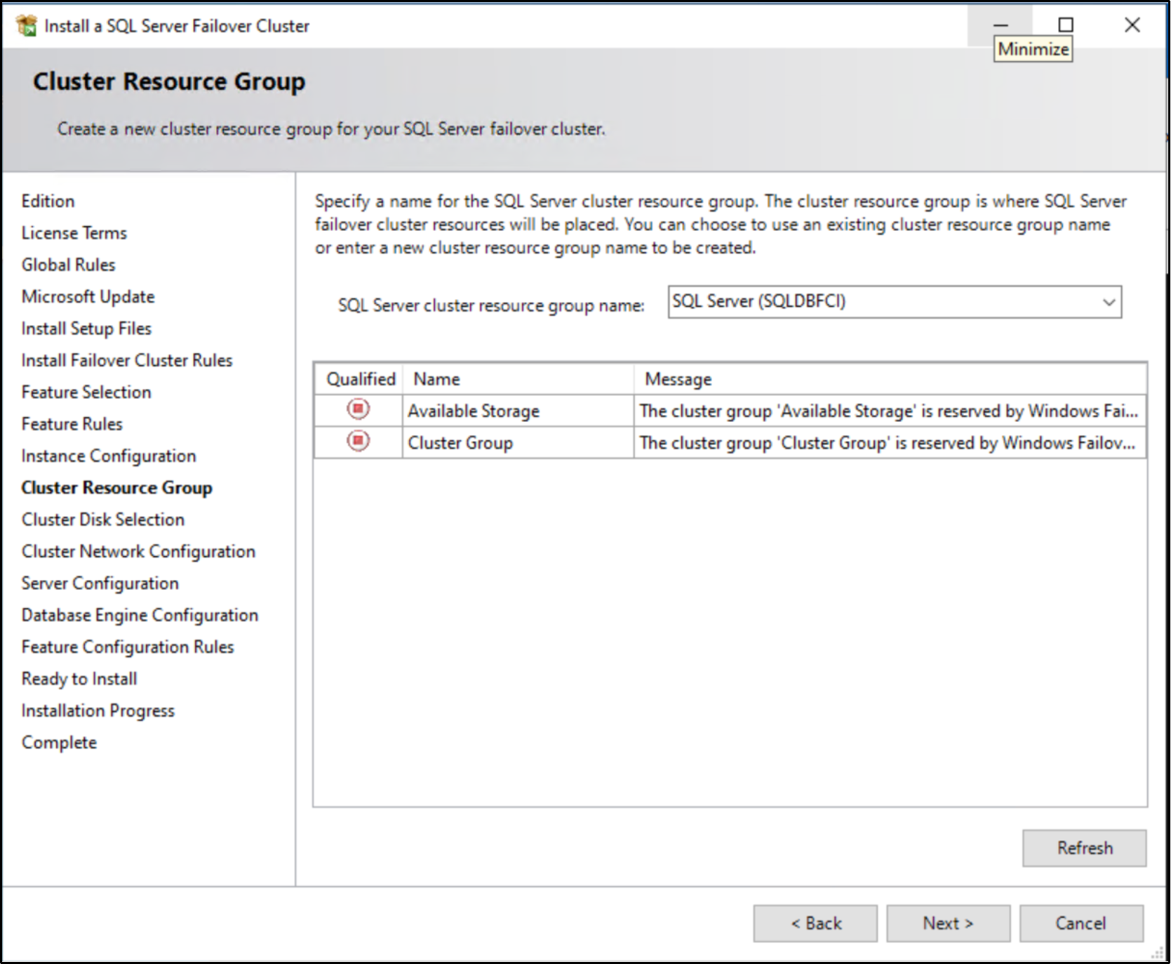 This figure shows the Cluster resource group configuration.