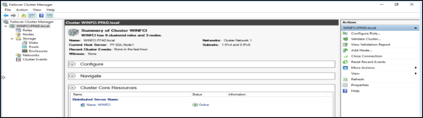 This figure shows the failover Cluster Manager.