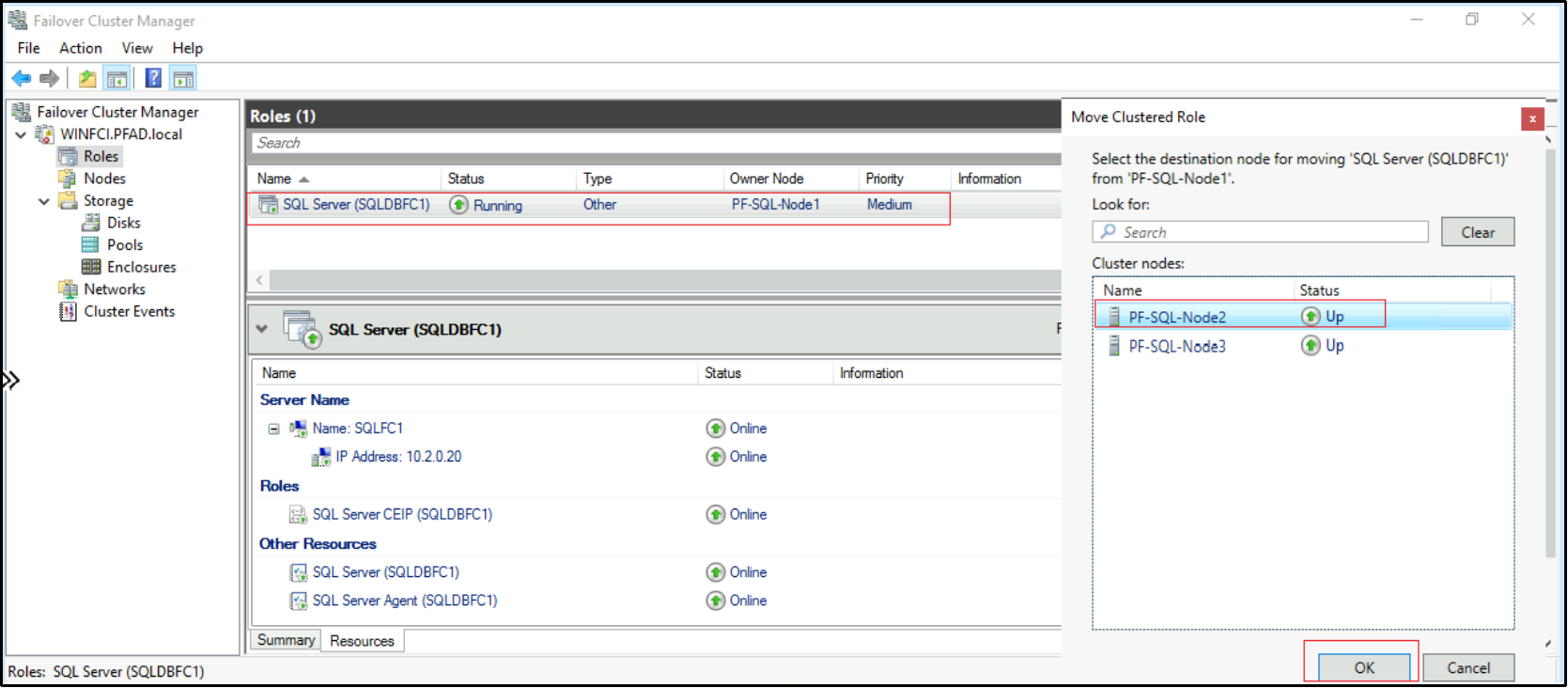 The following figure shows a list of the passive nodes in the cluster.