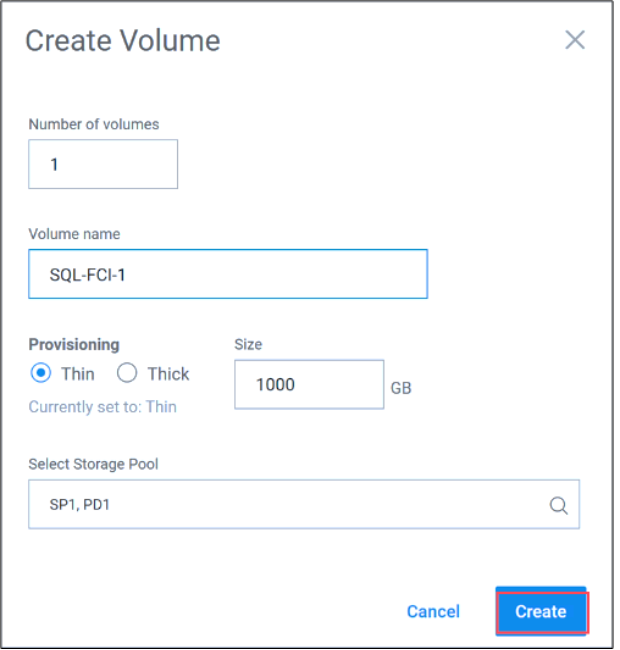 This is a screenshot of volume creation window.