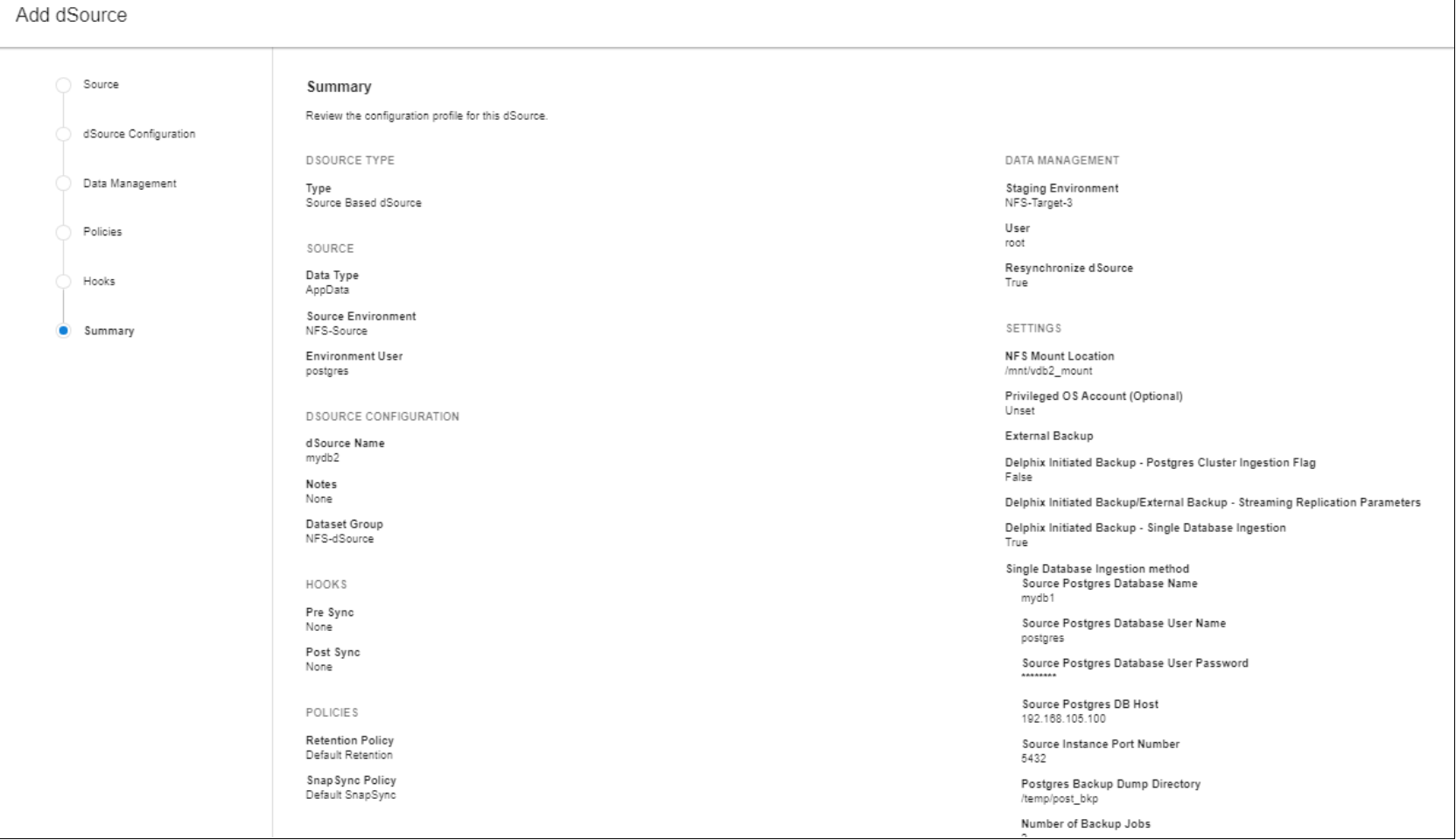 This is a screenshot of the dSource summary.