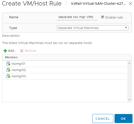 Create VM/Host Rule