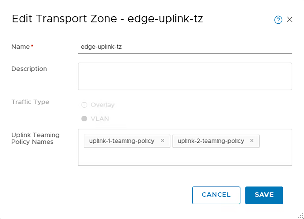 Uplink teaming policies added to edge-uplink-tz