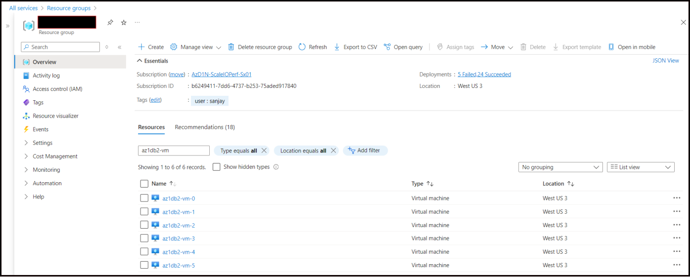 This is a screenshot of the Azure portal with SDS instances.