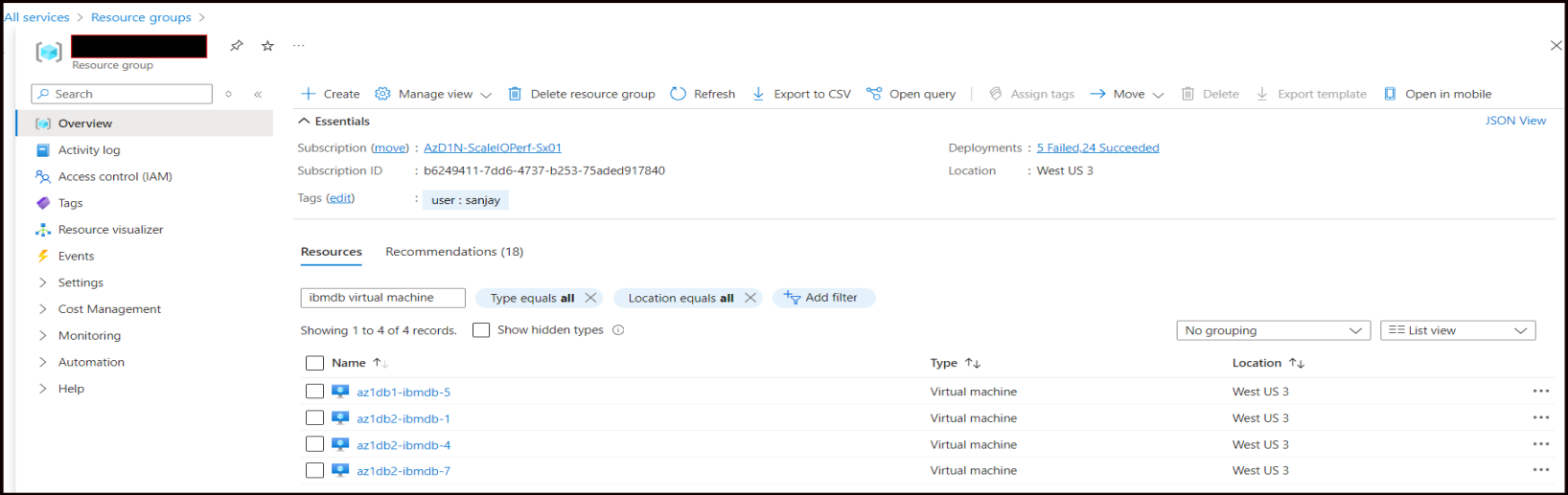 This screenshot shows the azure portal with VM SDC nodes.