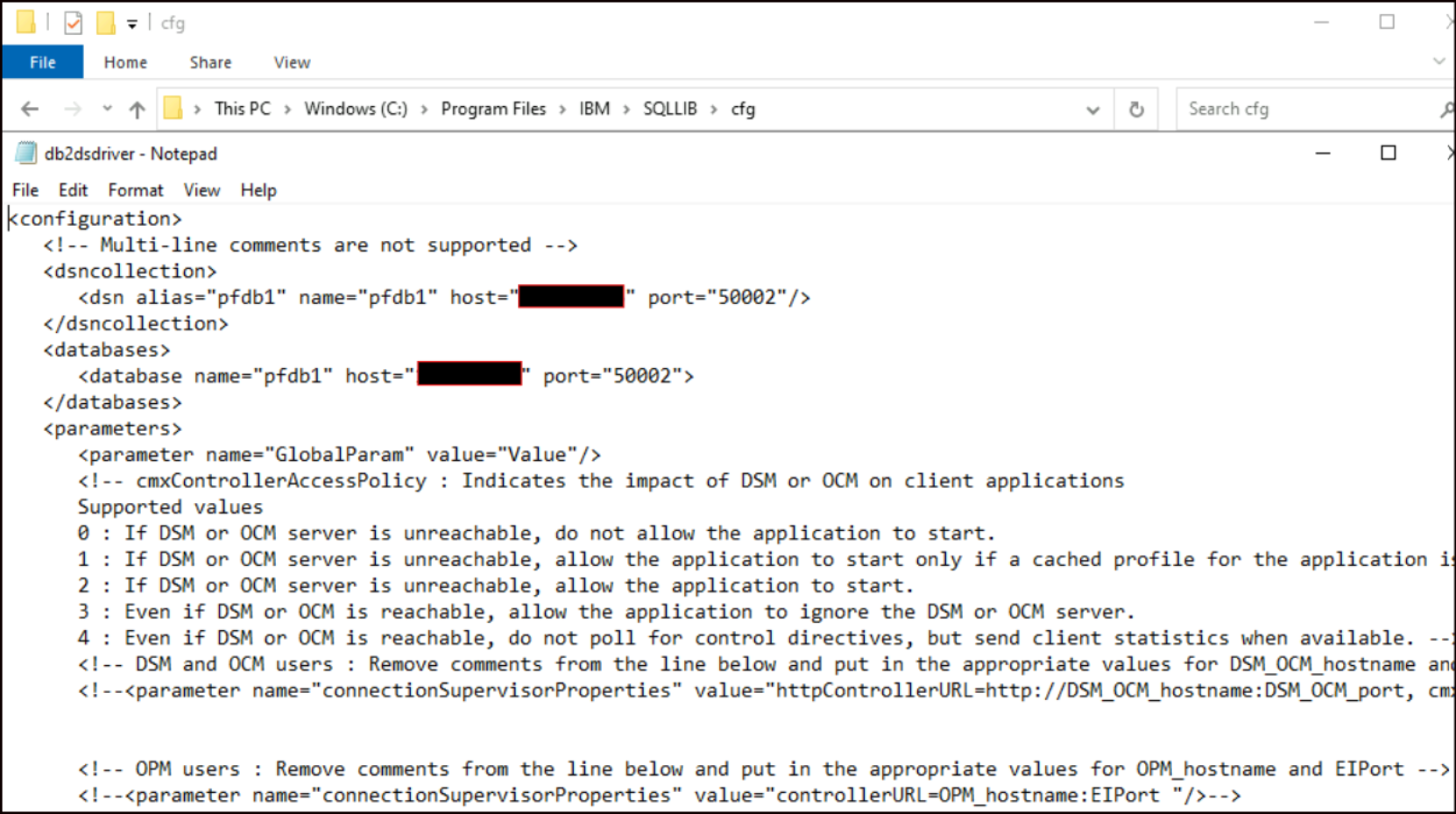 This is a screenshot of the DB2 configuration file.