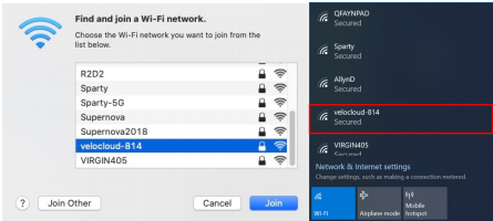 Wi-Fi network selection screen