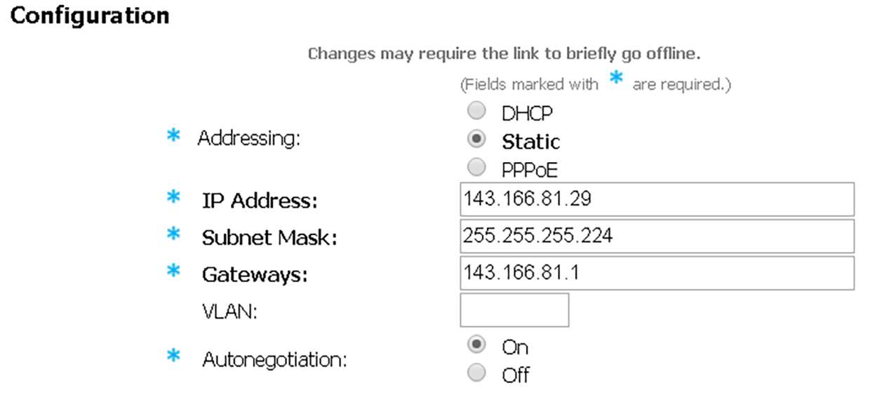 Static IP address assignment