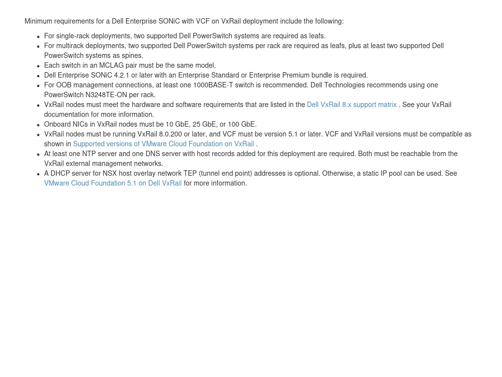 Minimum requirements | Dell Enterprise SONiC for VCF on VxRail ...