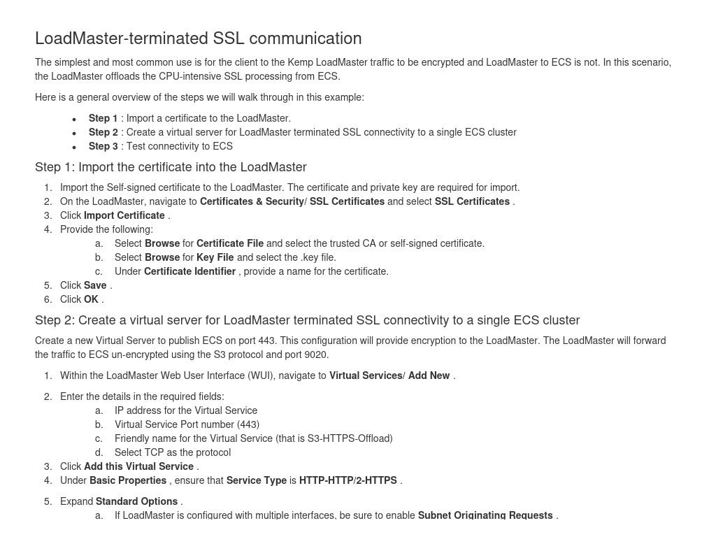 Installation And Configuration Steps | ECS With Kemp LoadMaster ...