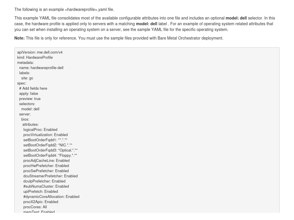 Sample Hardware Profile YAML File | Bare Metal Orchestrator 2.2 Command ...