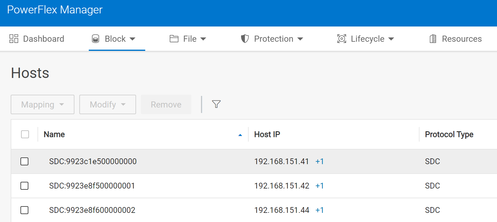 This picture shows the SDC host lists.