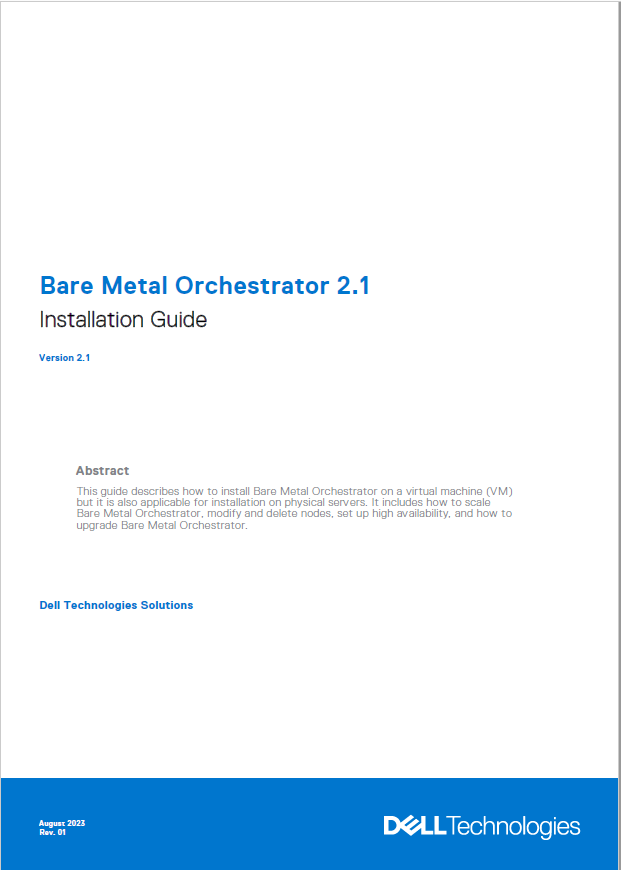 Bare Metal Orchestrator 2.1 Installation Guide | Dell Technologies Info Hub