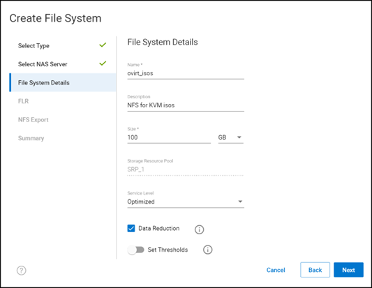 Create NFS file system in PowerMax – define system details