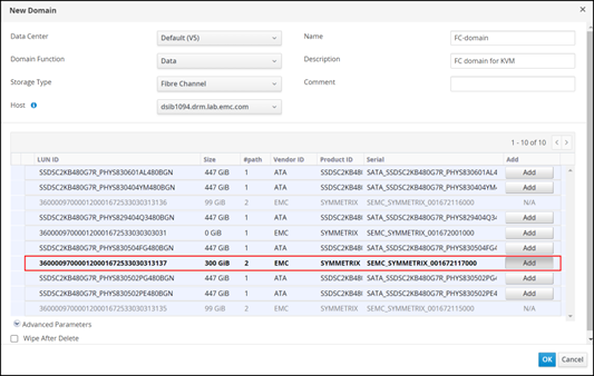 A screenshot of FC storage domain