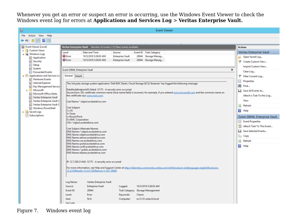 Windows Event Log | Dell ECS: Using Veritas Enterprise Vault | Dell ...