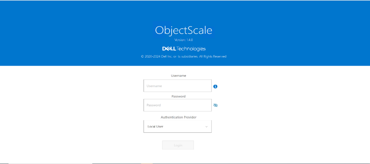 A screenshot showing the ObjectScale  login page