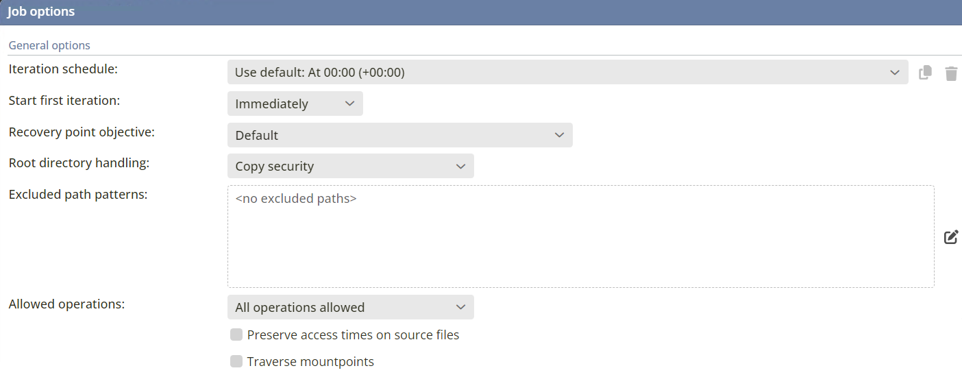 This image shows the general replication job options.